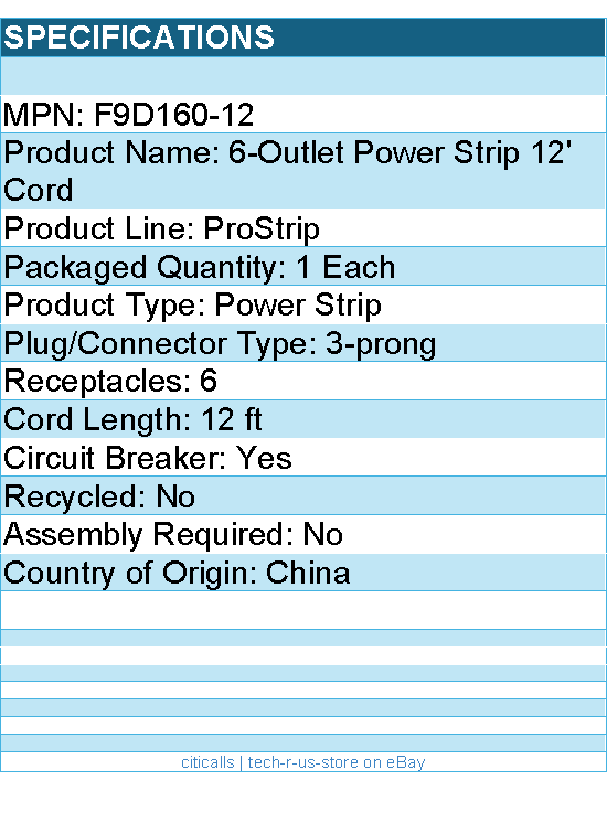 Belkin F9D160-12 6-Outlet Power Strip w/ On-Off Switch - 12ft - Straight Plug