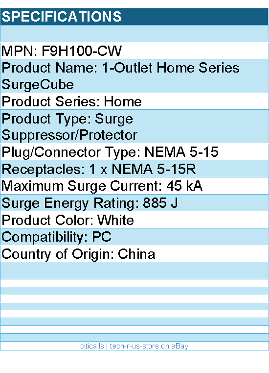Belkin F9H100-CW 1 Outlet SurgeCube - Grounded Outlet & Protected Light Indicato