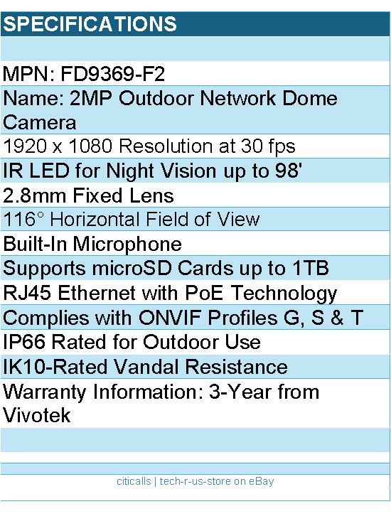 Vivotek FD9369-F2 Camera - Outdoor Dome 2MP 30M IR H.265 2.8mm Retail