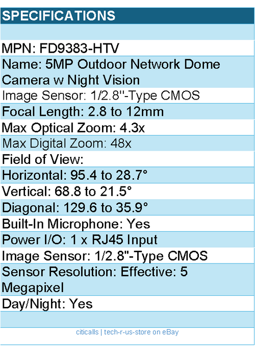 Vivotek FD9383-HTV 5MP Outdoor Network Dome Camera with Night Vision