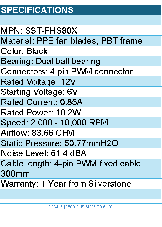 Silverstone FHS 80X High performance 80mmx38mm PWM Industrial Fan Black