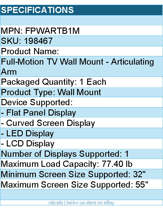 StarTech FPWARTB1M Flat-Screen TV Wall Mount Articulating Arm Retail