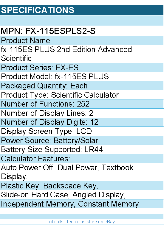 Casio FX-115ESPLS2-S fx-115ES PLUS 2nd Edition Advanced Scientific Calculator