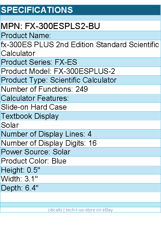 Casio FX-300ESPLS2-BU fx-300ES PLUS 2nd Edition Standard Scientific Calculator