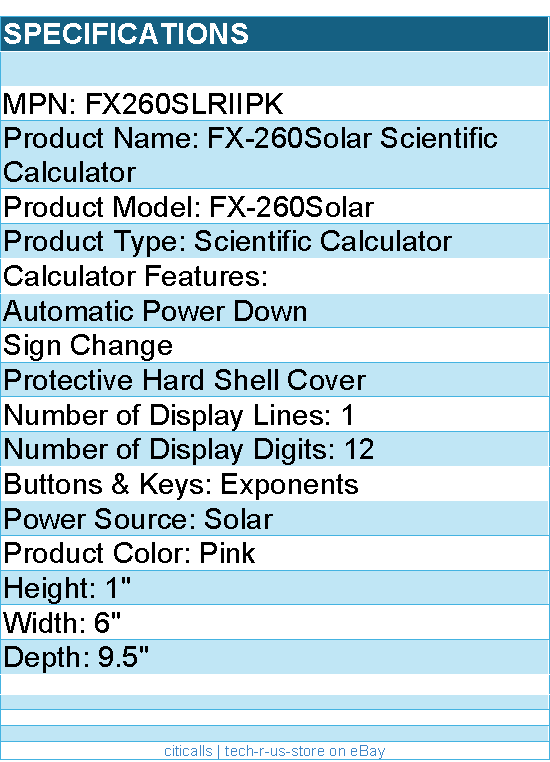 Casio FX260SLRIIPK FX-260Solar Scientific Calculator - Pink
