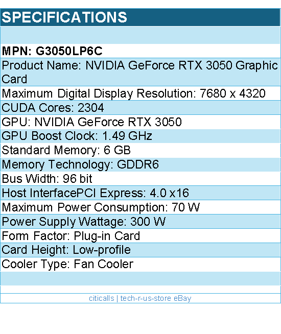 MSI G3050LP6C Video Card - GeForce RTX 3050 LP 6G OC 6G GDDR6 PCI-E4.0x8 Retail