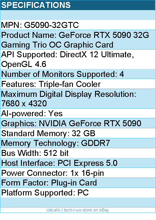 MSI G5090-32GTC GeForce RTX 5090 32G Gaming Trio OC Graphic Card