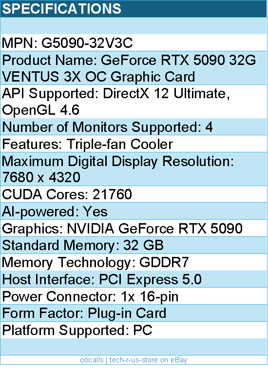 MSI G5090-32V3C GeForce RTX 5090 32G VENTUS 3X OC Graphic Card
