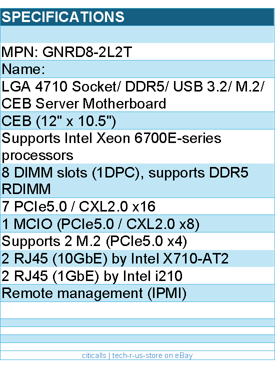 ASRock GNRD8-2L2T LGA 4710 Socket/ DDR5/ USB 3.2/ M.2/ CEB Server Motherboard