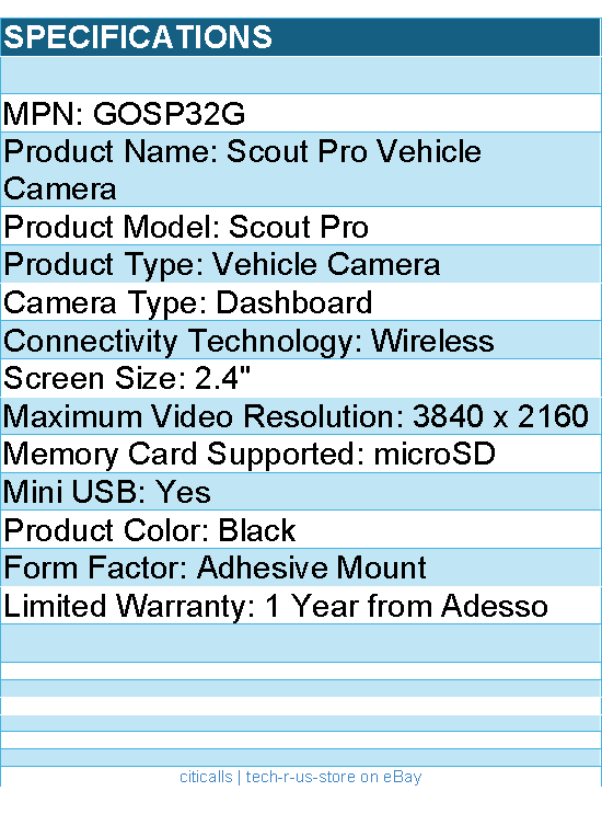 Adesso GOSP32G GekoGear Scout Pro 2K 3-Channel Dash Cam Surveillance