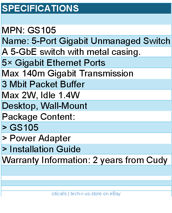 Cudy GS105 5-Port Gigabit Unmanaged Switch Retail - Black