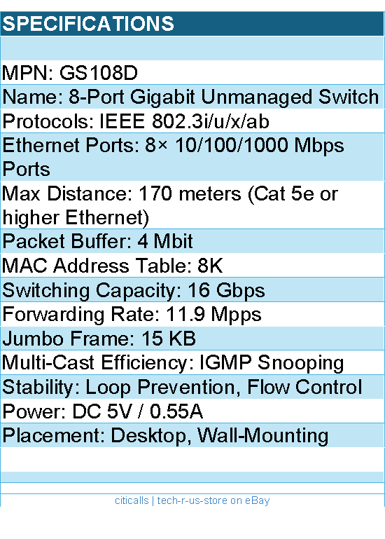 Cudy GS108D 8 Port Gigabit Ethernet Network Unmanaged Switch Retail