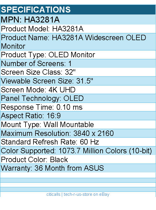 ASUS HA3281A 32" Class 4K UHD OLED Monitor - 16:9 - 3840 x 2160