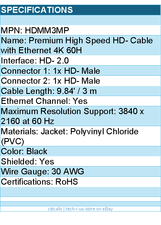 StarTech HDMM3MP 10ft Premium High Speed Video Cable with Ethernet 4K 60Hz