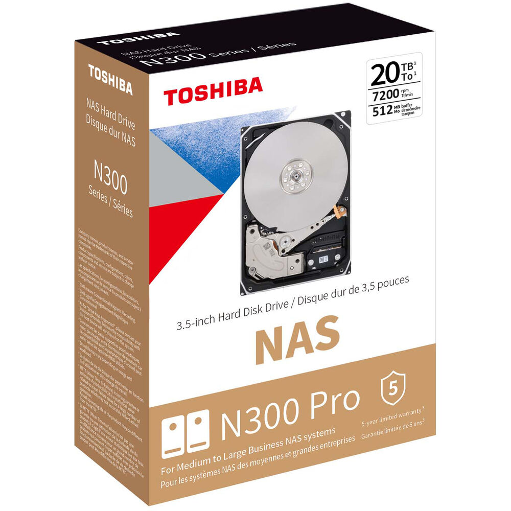 Toshiba HDWG62AXZSTB Hard Drive - 20TB 7200RPM SATA 6Gbps 3.5 N300 PRO NAS
