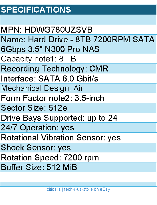 Toshiba HDWG780UZSVB Hard Drive - 8TB 7200RPM SATA 6Gbps 3.5 N300 Pro NAS