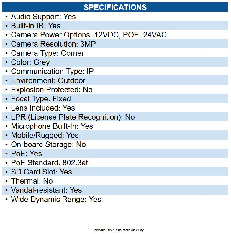 Pelco IBD332-1 SRX Series 3MP Smart Analytics Rolled Corner Camera with 2.3mm