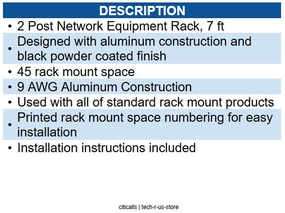 ICC ICC-ICCMSR1984 DISTRIBUTION RACK BLACK 7ft 45 RMS.