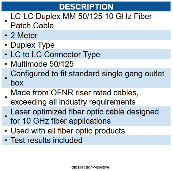 ICC ICC-ICFOJ1G702 JUMPER- LC-LC- DUPLEX- 50/125- 10G- 2M
