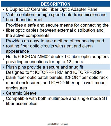 ICC ICC-ICFOPL16BK LGX ADAPTER PANEL- 3 QUAD LC-12F-BLUE-SM