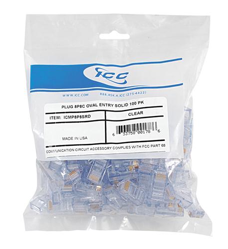 ICC ICC-ICMP8P8SRD PLUG- 8P8C- OVAL ENTRY- SOLID- 100PK
