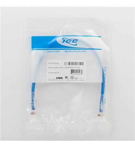 ICC ICC-ICPCSF01BL PATCH CORD CAT6 CLEAR BOOT 1' 25PK BL