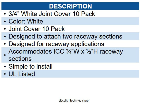 ICC ICC-ICRW11JCWH JOINT COVER- 3/4in- WHITE- 10PK