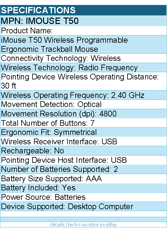 Adesso iMouse T50 Wireless Programmable Ergonomic Trackball Mouse