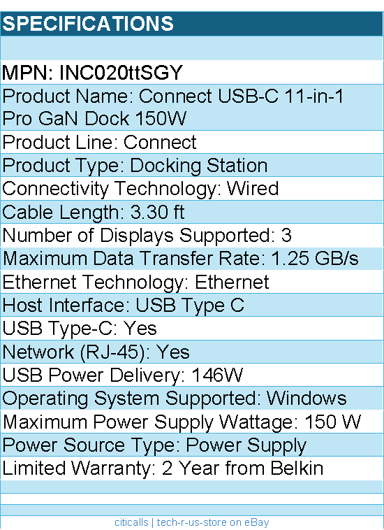 Belkin INC020ttSGY 11-in-1 Triple Display USB-C Docking Station - 10 Gbps