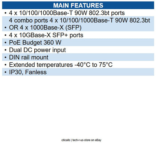 Extreme Networks ISW-4W-4WS-4X ISW-12 802.3bt 4GBP 4 Combo 4 SFP+