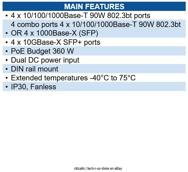Extreme Networks ISW-4W-4WS-4X ISW-12 802.3bt 4GBP 4 Combo 4 SFP+