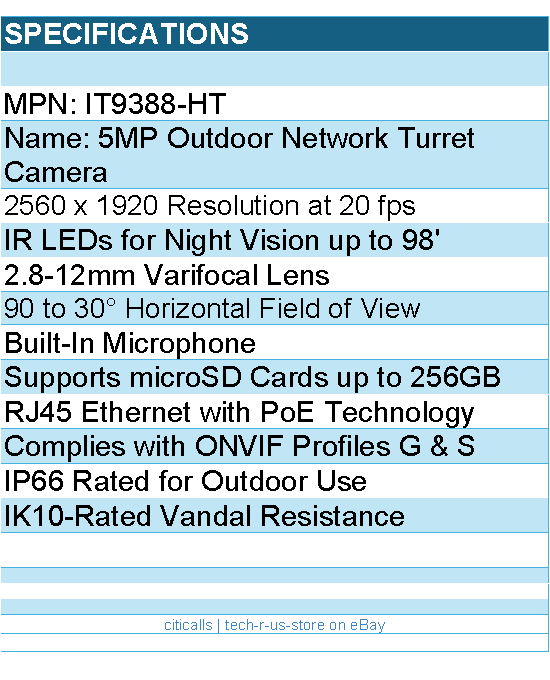 Vivotek IT9388-HT 5MP Outdoor Network Turret Camera with Night Vision - Retail
