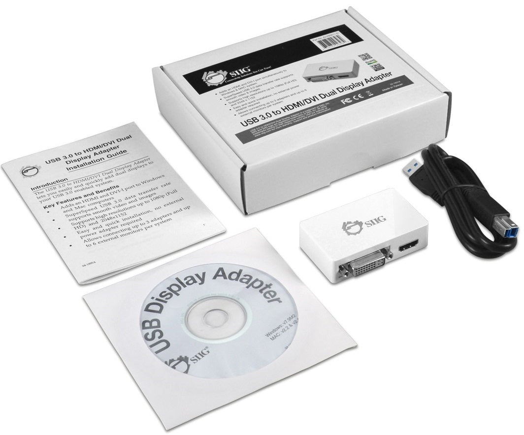 SIIG JU-H20511-S1 USB 3.0 to Video DVI Dual Display Adapter Retail