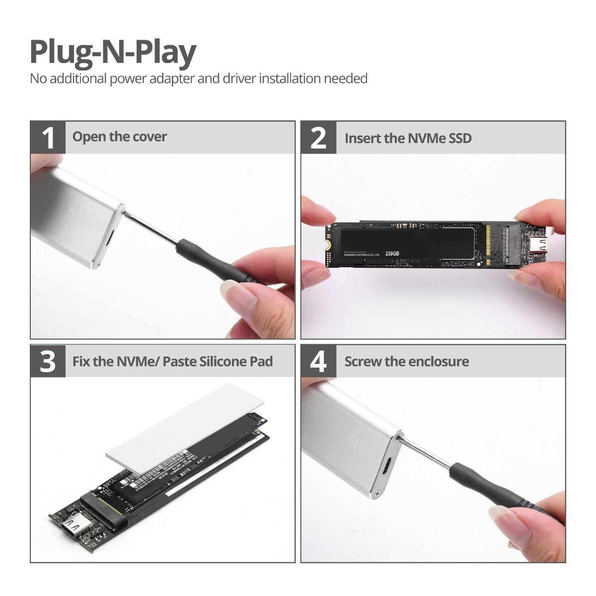 SIIG JU-SA0W11-S1 USB3.1 Gen2 Type-C to M.2 PCIe SSD MVMe Enclosure