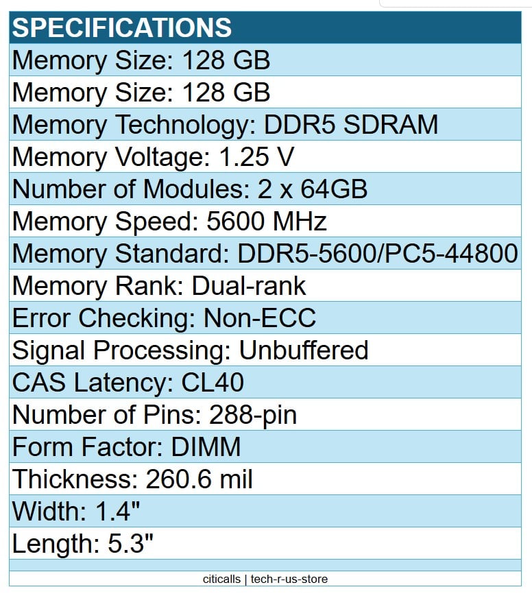 Kingston KF556C40BBK2-128 FURY Beast 128GB (2x64GB) DDR5-5600 288pin Memory RAM