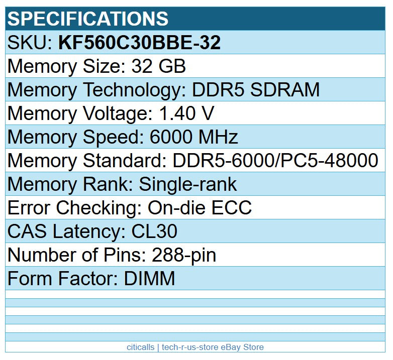 Kingston KF560C30BBE-32 FURY Beast 32GB DDR5 6000 PC5-48000 288pin Memory RAM