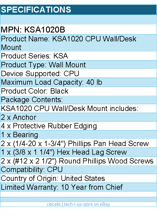Chief KSA1020B CPU Wall or Desk Computer Mount - Black