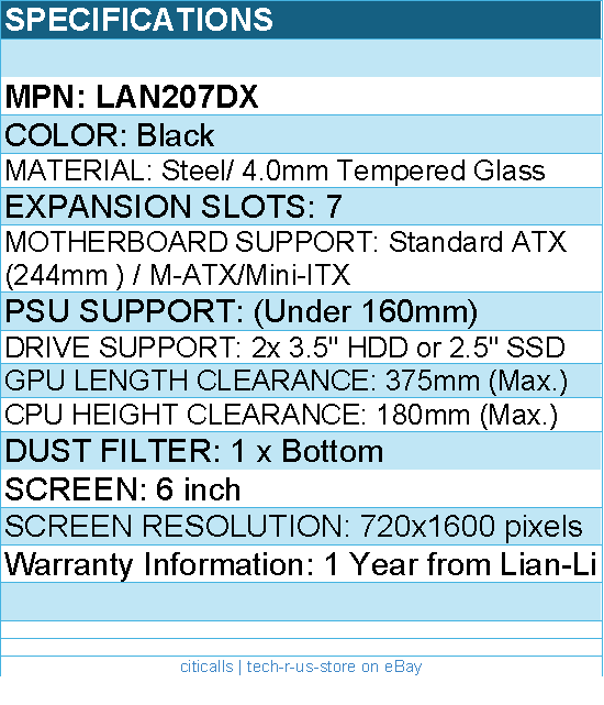 Lian-Li LAN207DX LANCOOL 207 DIGITAL BLACK Mid Tower - Computer Case