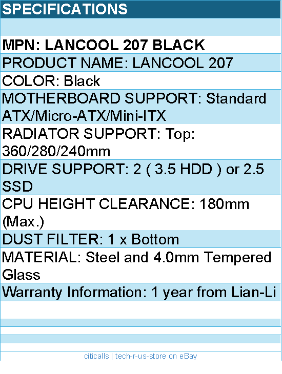 Lian-Li LANCOOL 207 Black Computer Case - Mid Tower TG 2x3.5HDD or 2.5SSD Retail