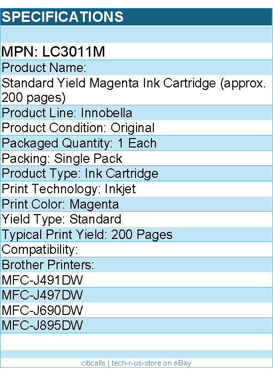 Brother LC3011M  Innobella Original Standard Yield Inkjet Ink Cartridge
