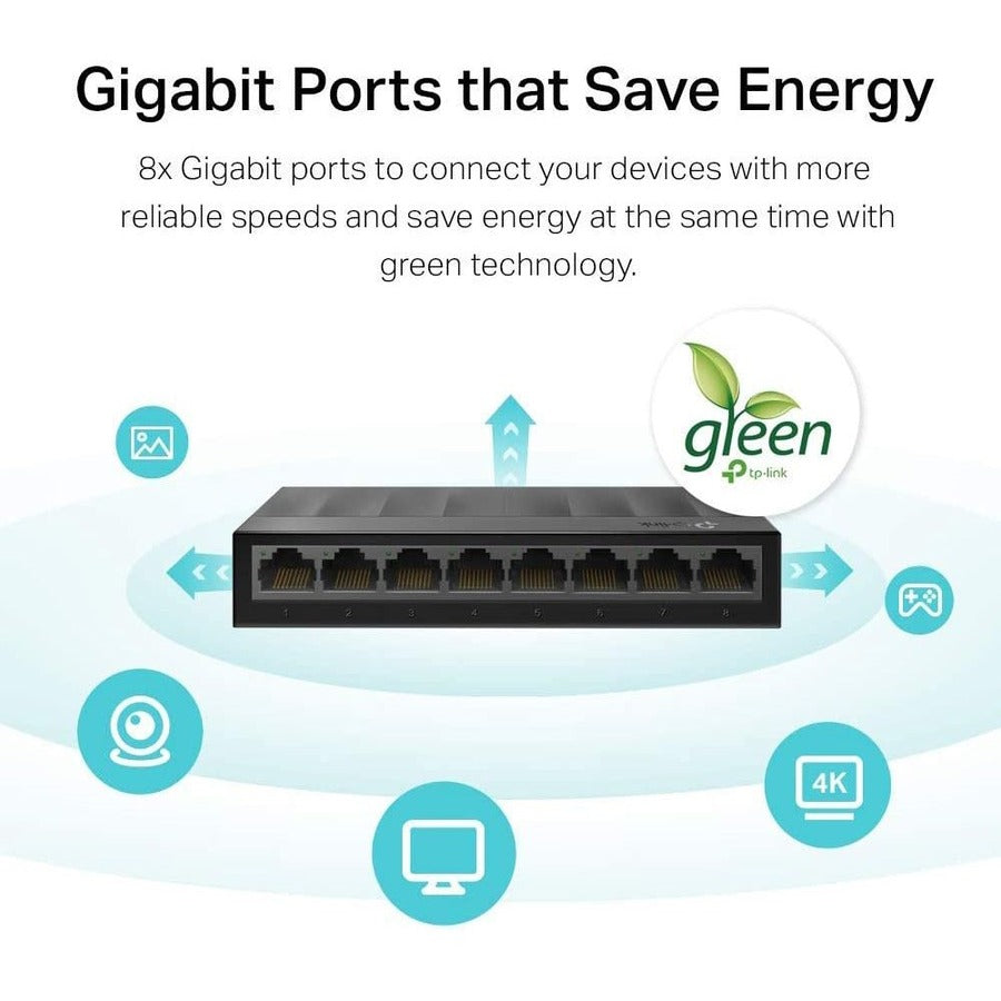 TP-Link LS1008G - Litewave 8 Port Gigabit Ethernet Switch - Unmanaged