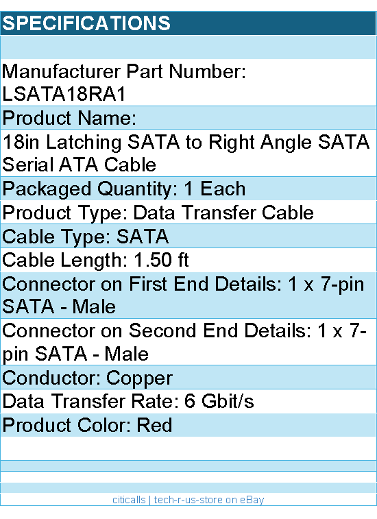StarTech LSATA18RA1 18inch SATA to Right Angle SATA Cable Retail