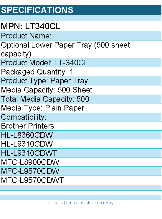 Brother LT340CL Optional Lower Paper Tray (500-sheet capacity)