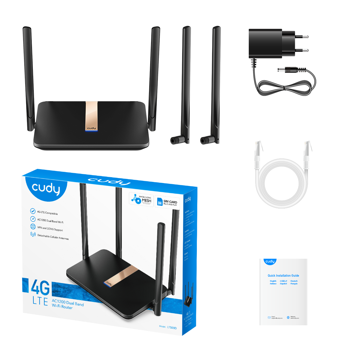 Cudy LT500D AC1200 Wi-Fi 4G LTE Cat.4 Router - 4 Fast Ethernet Ports