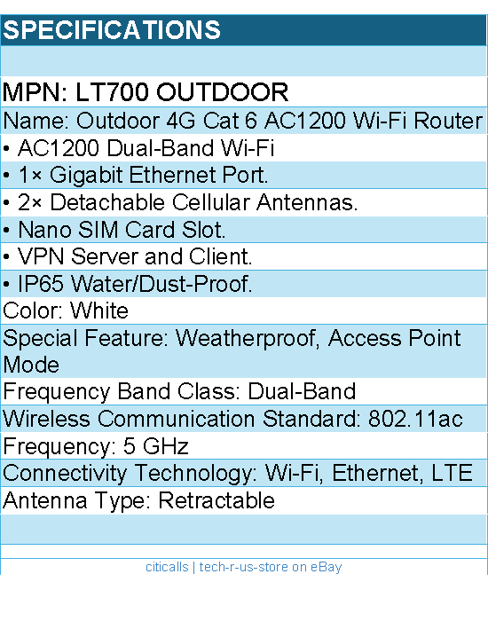 Cudy LT700 OUTDOOR 4G LTE AC1200 Wi-Fi Gigabit Router 300Mbps - Retail