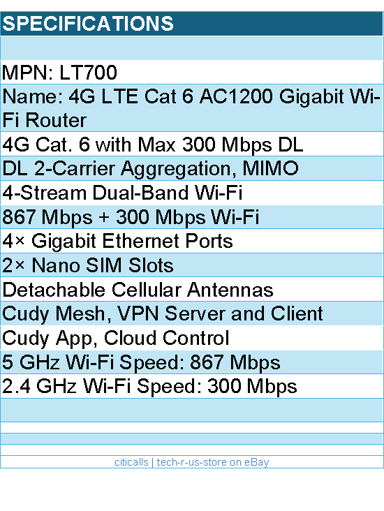 Cudy LT700 AC1200 4G LTE CAT 6 Router - Dual Band WiFi, 4 Gigabit Ports