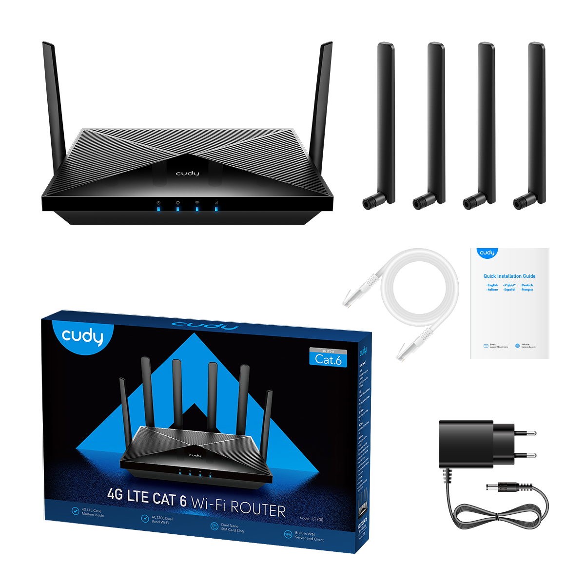 Cudy LT700 AC1200 4G LTE CAT 6 Router - Dual Band WiFi, 4 Gigabit Ports