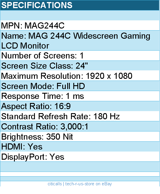 MSI MAG244C 24 inch VA FHD Display 180Hz FreeSync Curved Gaming Monitor