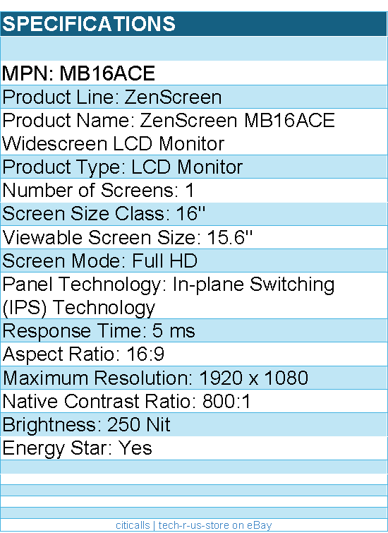 ASUS MB16ACE  ZenScreen 16" Class Full HD LCD Monitor - 16:9 - Dark Gray