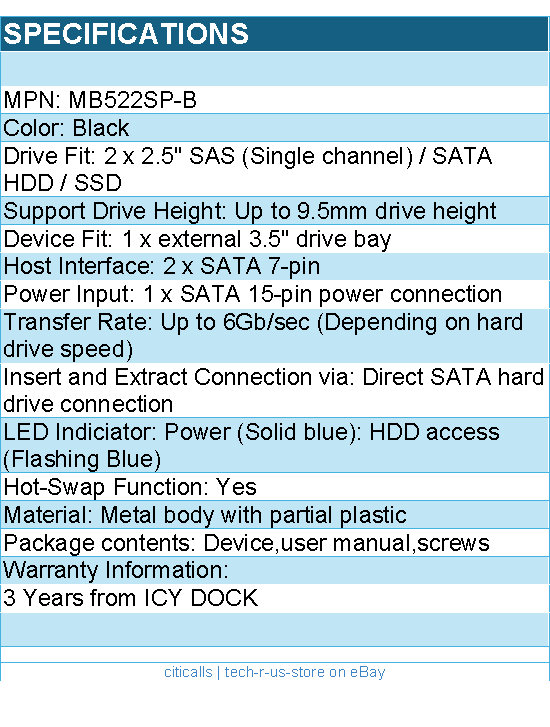 ICY DOCK MB522SP-B 2x2.5 SAS SATA HDD SSD FlexiDock for External 3.5 Bay RTL